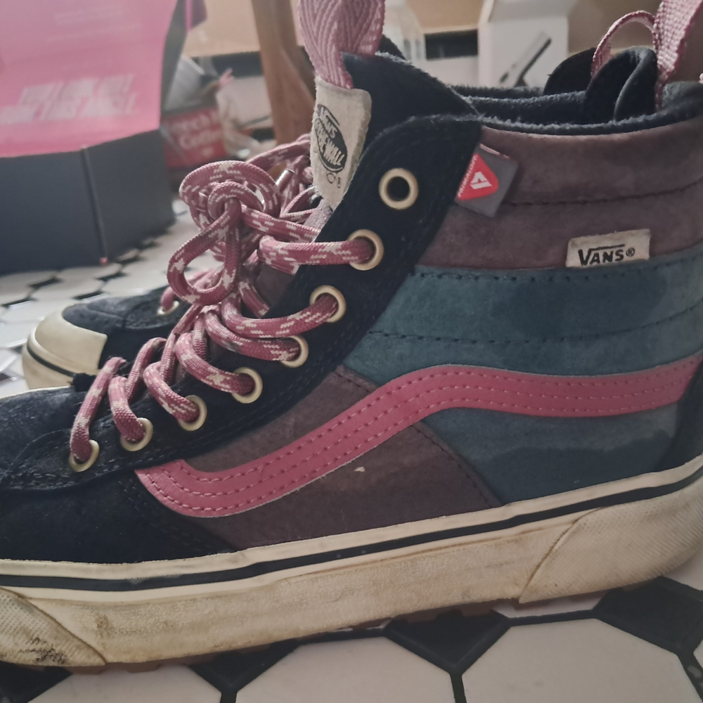 Vans Skater Style High-Top Sneakers - Black, Pink, and Blue